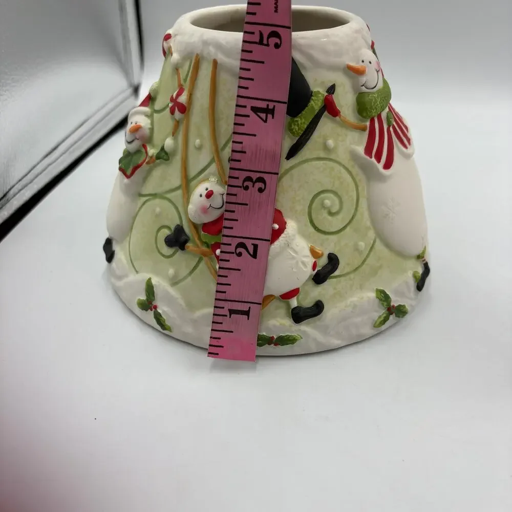 Yankee Candle Large Jar Candle Shade Topper Christmas Ceramic Holiday Snowmen